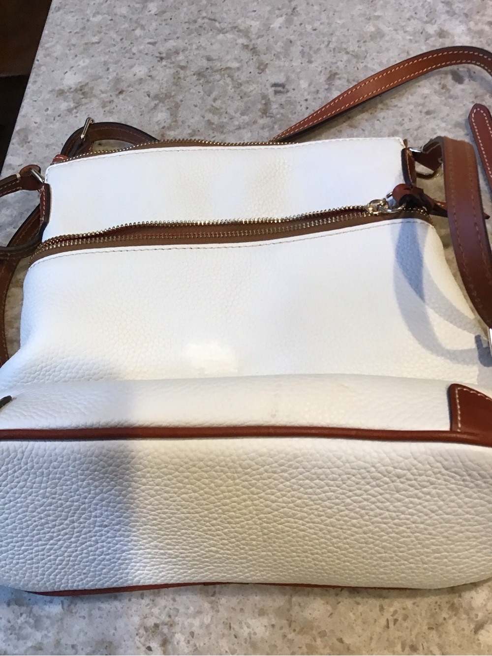 Dooney & Bourke White Pebbled Leather Crossbody with Brown Trim - Picture 2 of 4